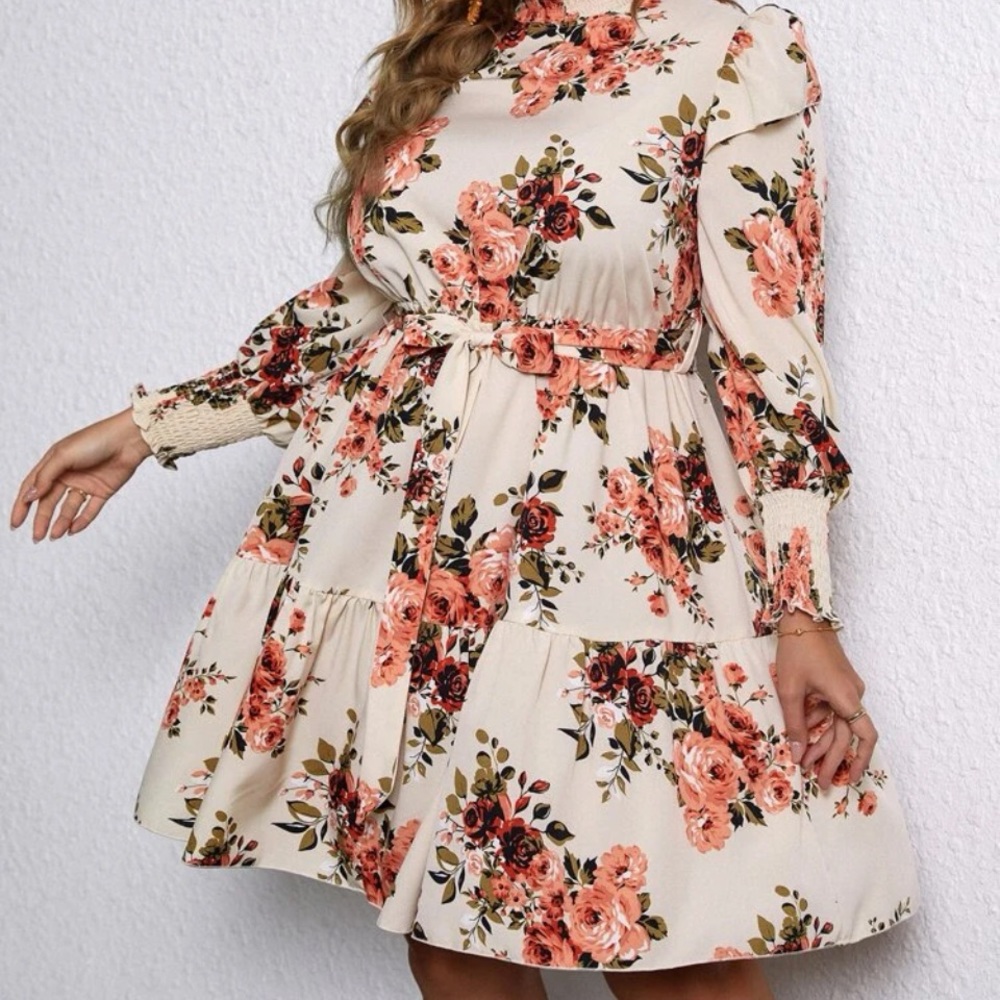 Floral Print Ruffle Hem Dress